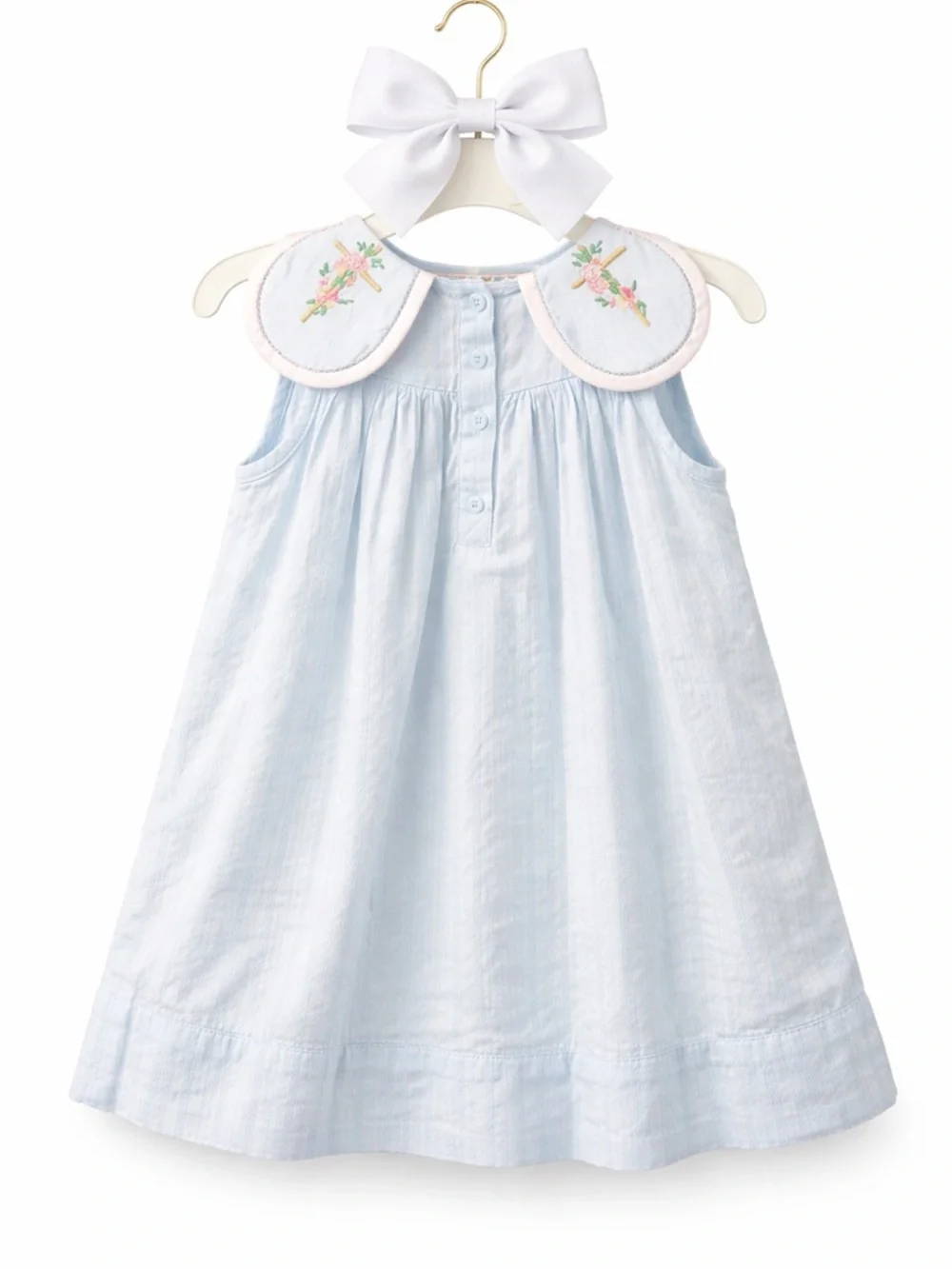 RARE Heirloom Light Blue Dress Embroidered Collar Girls Easter Church Portrait